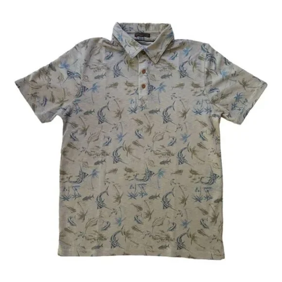 Visitor Premium Fish Print Polo Gray Medium