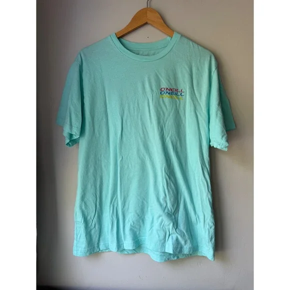O'Neill Mens Turquoise Graphic T-Shirt XL Standard Fit Retro Surf Logo Blue