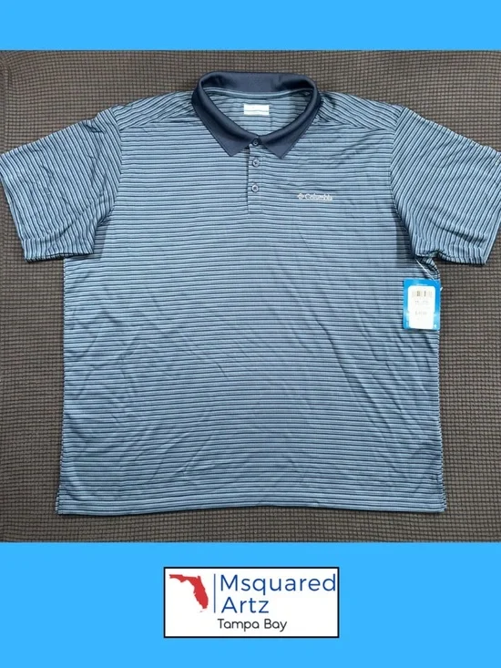 Columbia Polo Shirt Mens XXL Blue Striped Warren Lane EXS Performance Golf