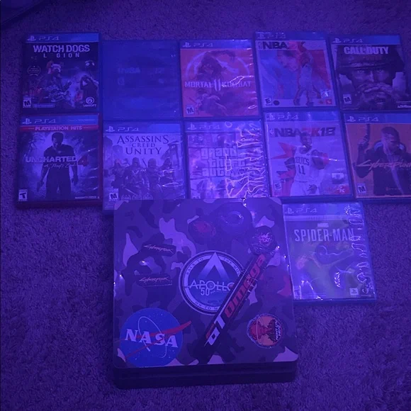 Sony PlayStation Console with Game Set - Black and Purple