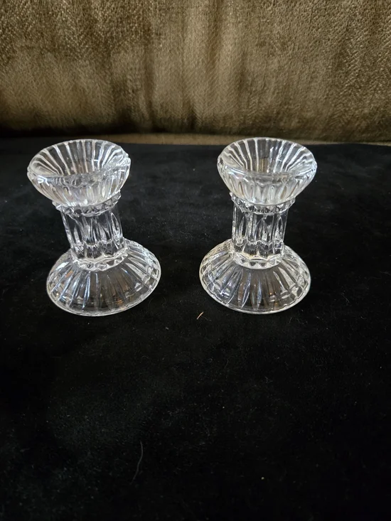 Pair of Clear Crystal Candle Holders, 3