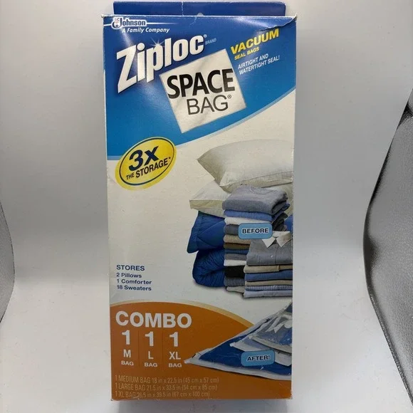 Ziploc Space‎ Bag Vacuum Seal Combo 1 Med 1 Large 1 XL 3x the Storage