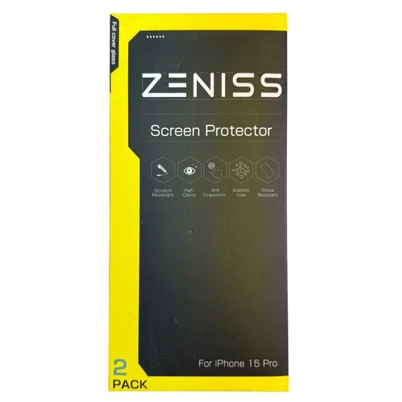 Zeniss 2 Pack‎ Screen Protector for iPhone 15 Pro Tempered Glass Full Coverage