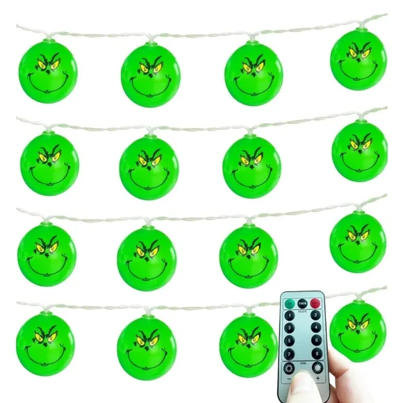 Grinch String Lights 30 LED 16 Feet Battery Powered Remote Christmas Gift NIB