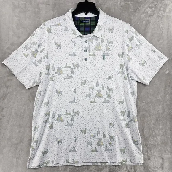 William Murray Polo Shirt Mens XL Dalai‎ Llama All Over Print Golf Casual