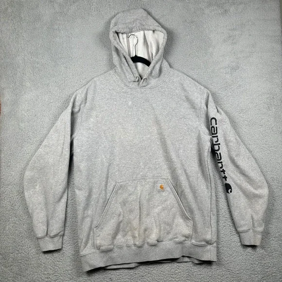 Carhartt Mens XL Tall Gray K288 Sleeve‎ Logo Original Fit Hooded Sweatshirt