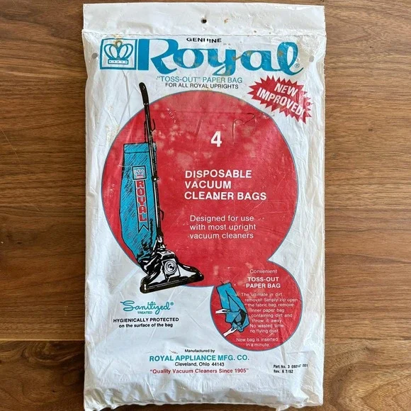 4 Pack VTG MCM Genuine Royal Vacuum Upright Paper Toss Out Bags Sealed