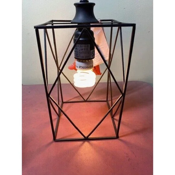 1-Light Black Rustic Rectangle Cage Light Farmhouse Lantern Pendant Lighting