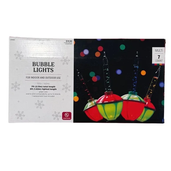 Hobby Lobby 7 Count Multi Color Bubble Lights Indoor Outdoor 6ft HL9183811 NEW