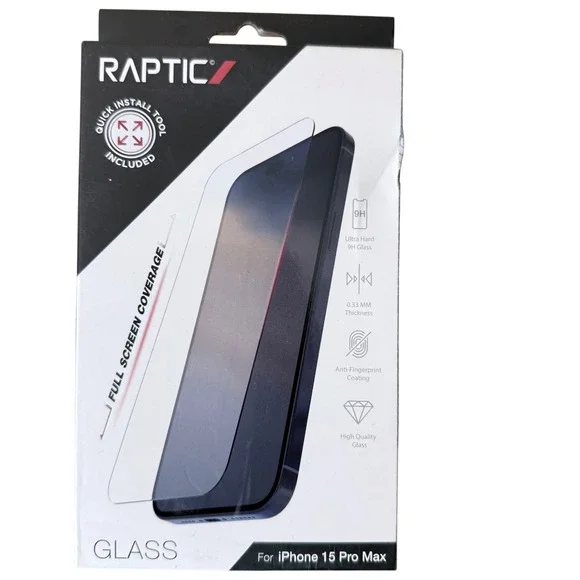Raptic Glass Screen Protector for‎ iPhone 15 Pro Max 9H Tempered Full Coverage