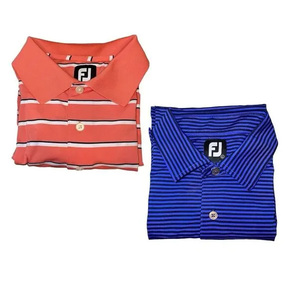 Footjoy Lot of 2 Polo Size Large | Salmon -White Orange | Black Blue