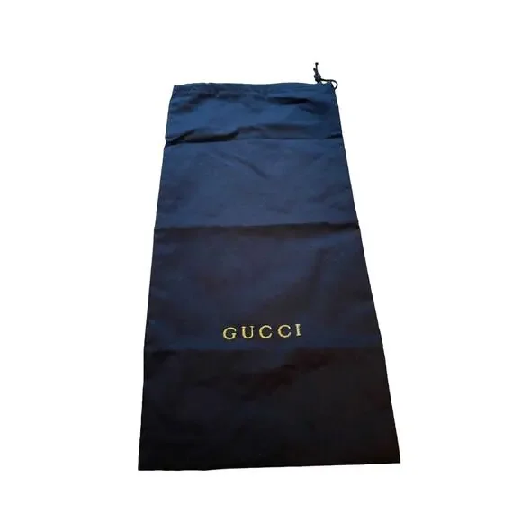 Gucci Small Rectangle Dust‎ Bag Drawstring Embroidered Black Gold Cotton Storage