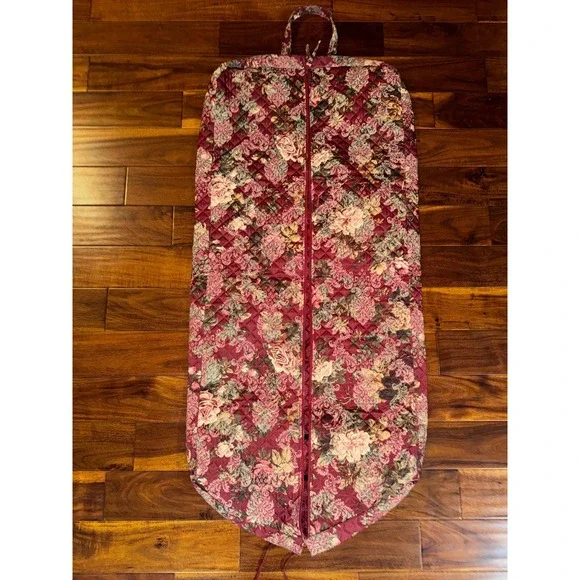 Vintage Quilted Floral Garment Bag Burgundy Rose Travel Suit Dress Cover