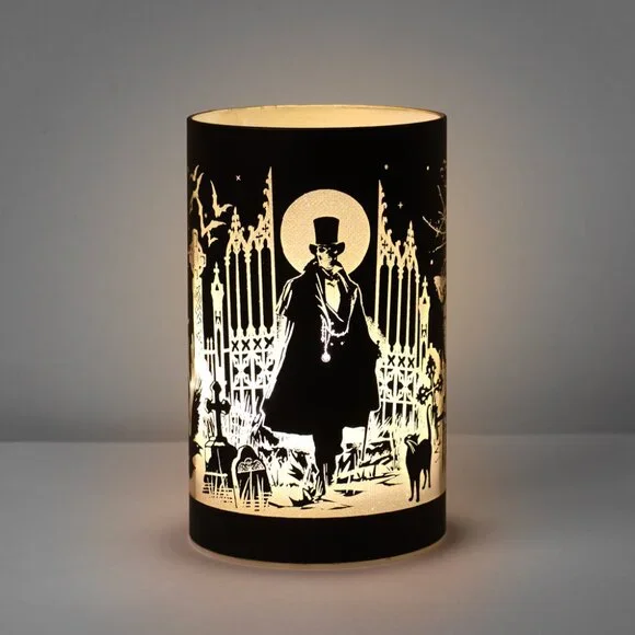 Alchemy Gothic Etched Black Glass LED Count Magistus Lantern Light NIB