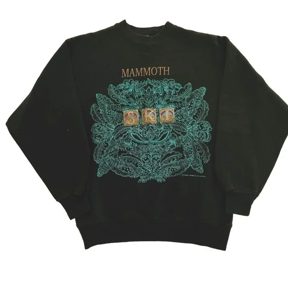 VTG 90s Mammoth Mountain Ski Sweatshirt Size M Black Hanes Classics Carol Konen