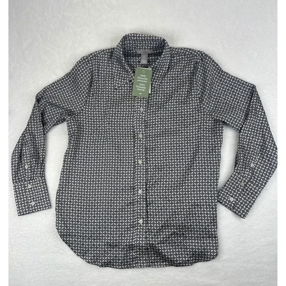 H&M Men's Geometric Print Button Down Shirt Long Sleeve‎ Polyester Size Medium