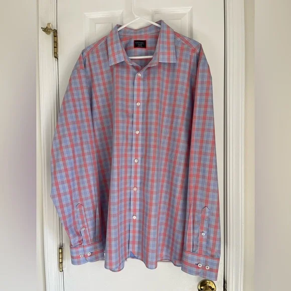 UNTUCKit Light Blue & Red Check Morey Wrinkle Free Button Down XXXL