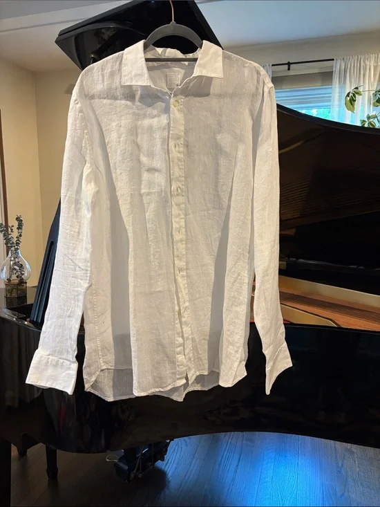 Men's 100% White Linen Button-Down Shirt NWT XL