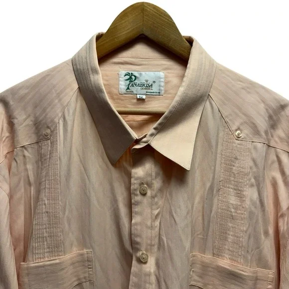 Panabrisa Corona Mens Size 3XL Light Pink Cuban Guayabera L/S Button Front Shirt