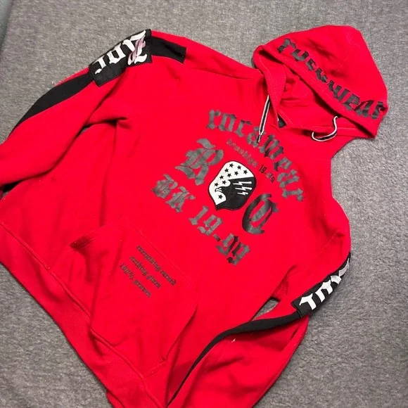 Vintage Rocawear Hoodie Men 2XL Red ROC BK 1999 Graphic Distressed Streetwear