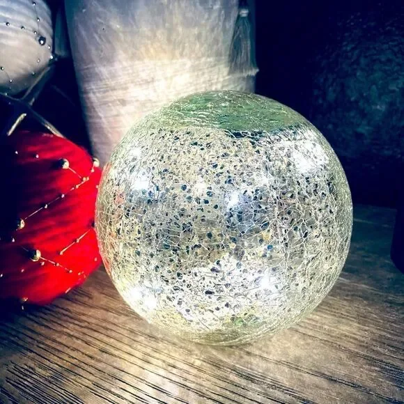 Lighted Crackled Glass Globe Silver Sphere Lamp