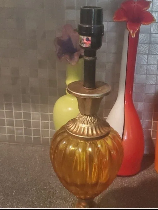 Vintage Amber Glass Table Lamp