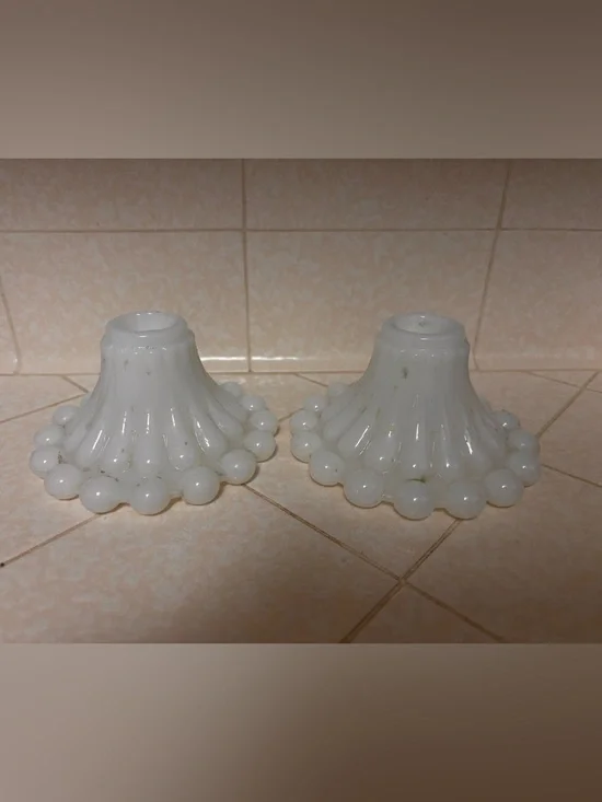 White Milk Glass Candleholders Pair