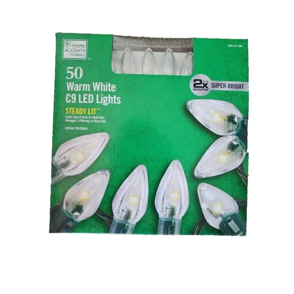 Home Accents Holiday 50 Super Bright‎ Warm White C9 LED Lights Wedding Event