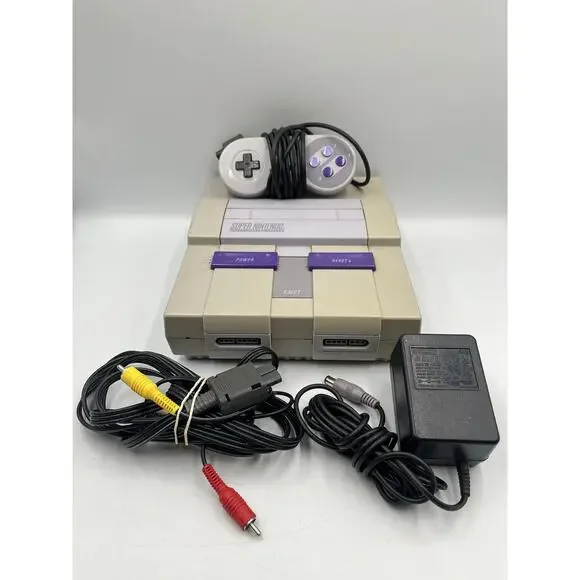 Super Nintendo SNES Console w/ 1 OEM Controller + All OEM Cords - TESTED