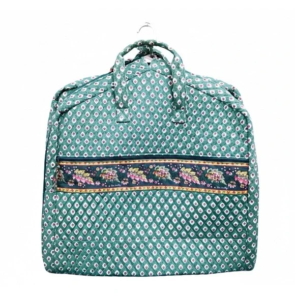 Vera Bradley Vtg Quilted‎ Garment Bag Green Floral Diamond Travel Luggage Vacay