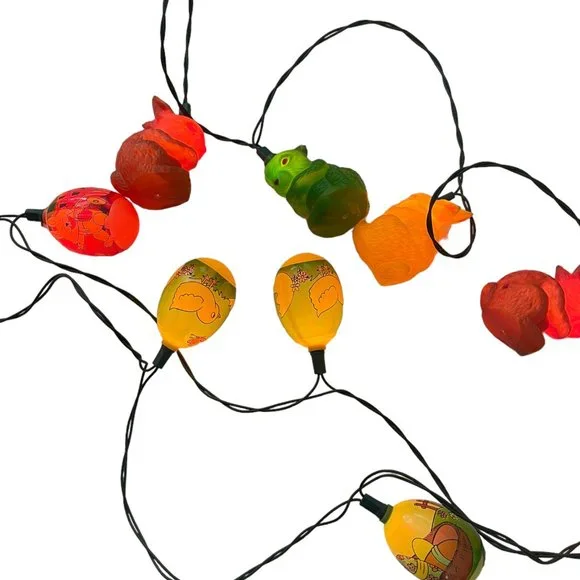 Vintage 90s Blow Mold Plastic String Lights 2 Strands Easter Eggs & Bunny Rabbit