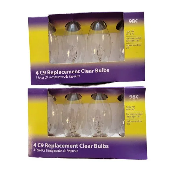 C9 Clear Christmas Light Bulbs 7W Replacement Indoor Outdoor Vtg Village 8 pack‎