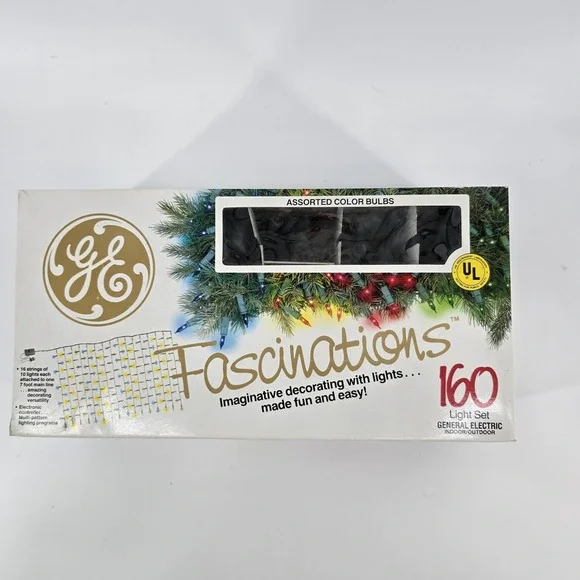 Vtg GE Fascinations Multi Pattern 160 Christmas Light Set 1990 New Tested‎