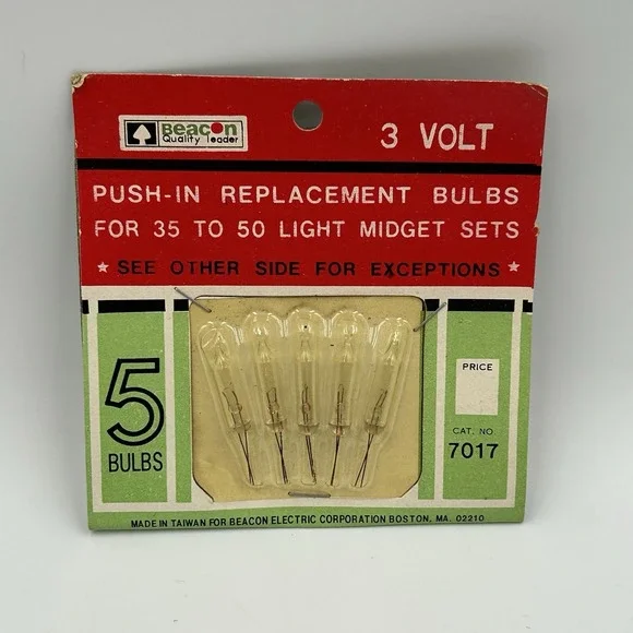 VTG NIP 3 Volt Beacon 5 Push-in Replacement Bulbs for Christmas Midget Sets 7017