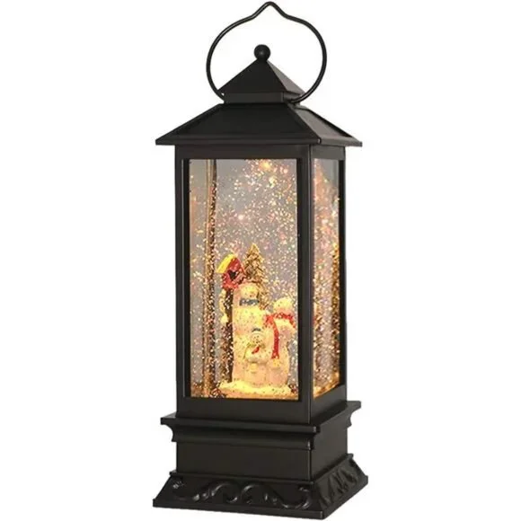 Christmas Snow Globe Lantern with Music, Battery Operated Lighted Swirling