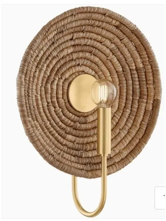 Mitzi Ashby Wall Sconce Rattan Wicker Aged Brass Boho Light Fixture 1 Light