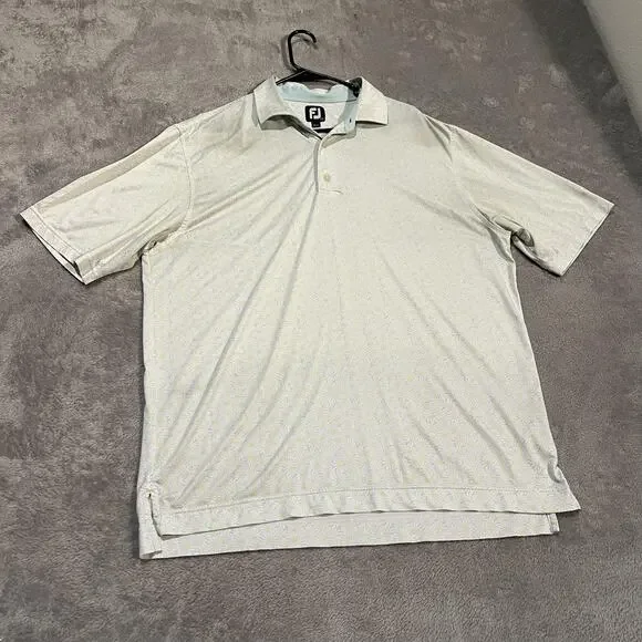 FootJoy Lisle Polo Shirt Mens Large White Floral Golf Performance Stretch 26547
