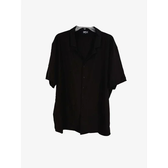 CAPELLE Men's Miami IPANEMA button down Collar shirt in black short sleeve XXL
