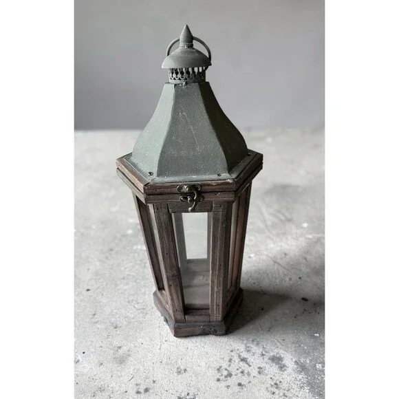 Pottery Barn Park Hill Small Rustic Wood Glass Lantern Weathered