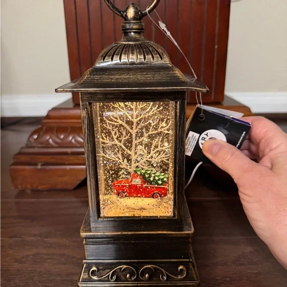 Vintage Bronze Lantern with Snow Globe Scene
