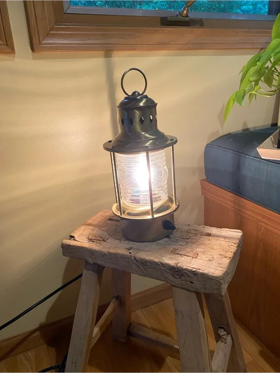 Antique-Style Brass Lantern Table Lamp - Brass Finish. Nautical.