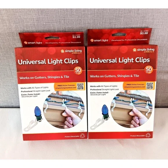 100 Universal Holiday Light Clips for Gutters Shingles Tile‎ - Simple Living NWT