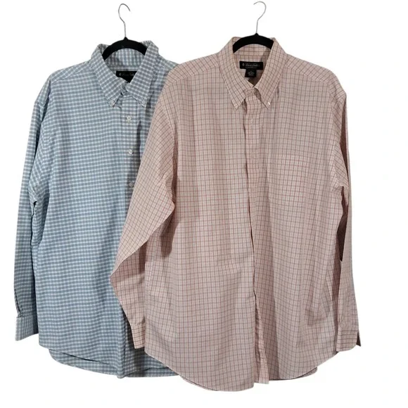 Brooks Brohers‎ Lot 2 Mens XL Multi Plaid Blue Orange Check Long Sleeve Shirts