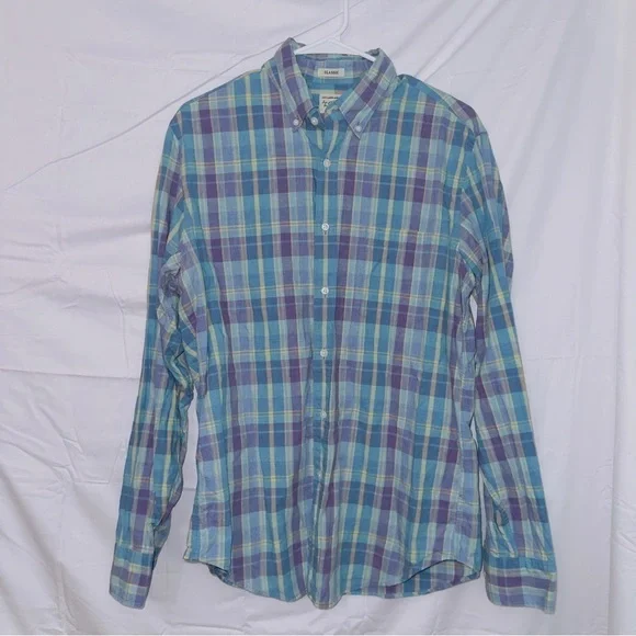 Men's J. Crew Blue Plaid Long Sleeve Classic Fit Button Up Cotton Shirt