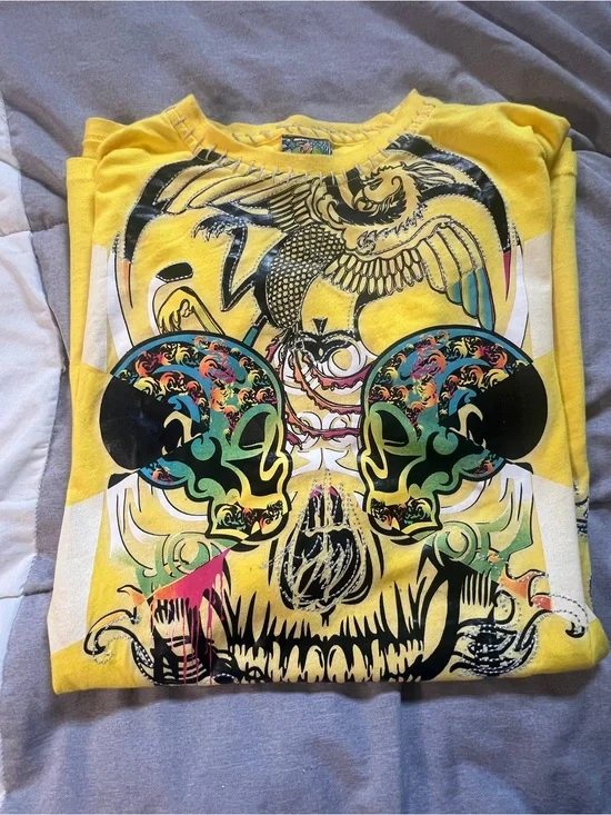Miskeen Y2K Skull Graphic Tee XXL Yellow Streetwear