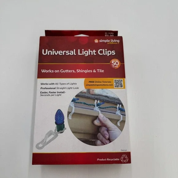 Universal Christmas Light Clips 50ct Outdoor Gutter Shingle Mount NEW