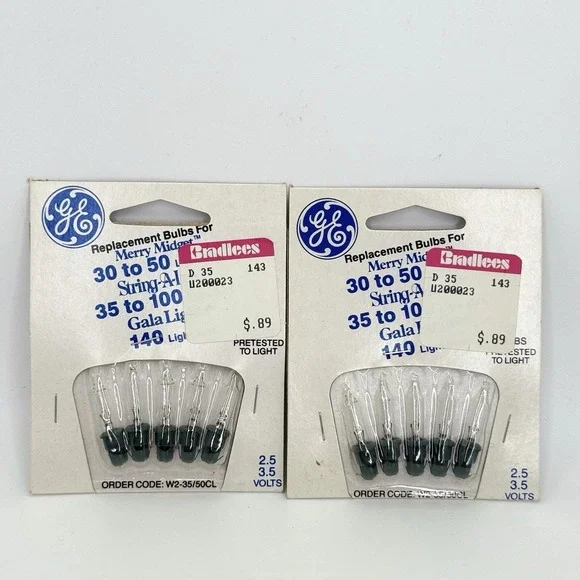 Vintage GE Merry Midget Replacement Bulbs Lot of 2 Packs 2.5V 3.5V‎ W2-35/50CL