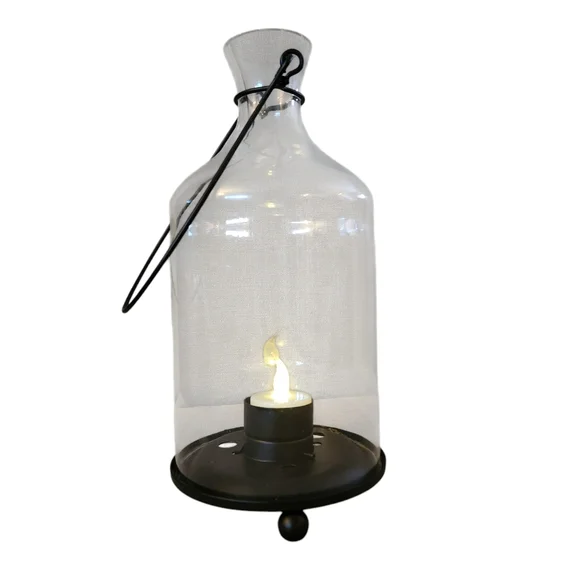 At Home America Warm Spirit Lantern -- Glass Tealight Holder with Metal Base