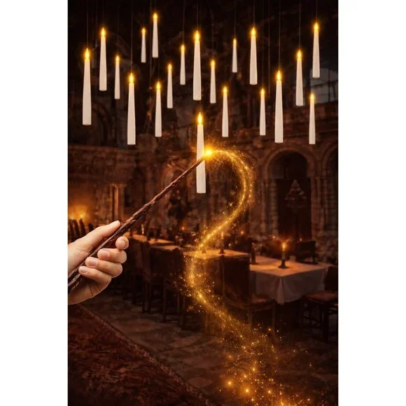 Floating LED Taper Candles Set W Wand White Small Battery Magic Decor Witchy