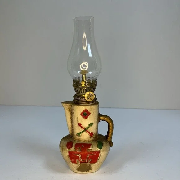 Vintage Oil Lamp Totem Pole Jug Japan Miniature Red Green‎